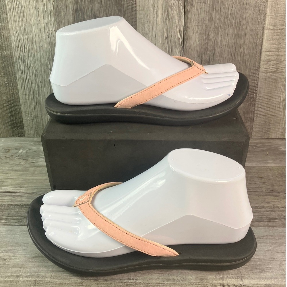 OluKai Ho'opio Girls Peach Pink Black Flip Flop Sandals 30131-8D40 US G4 EUR 36